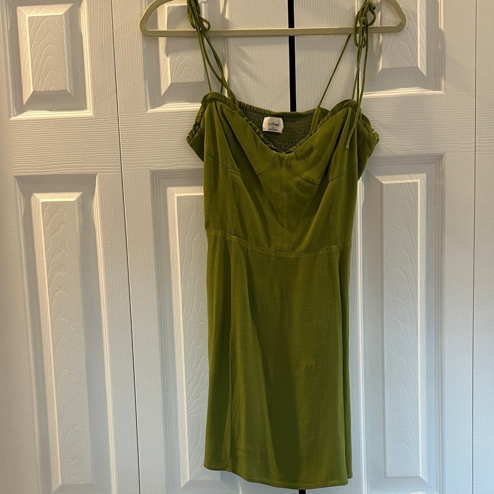 Wilfred Olive Green Smocked Slip with Ruffle Trim